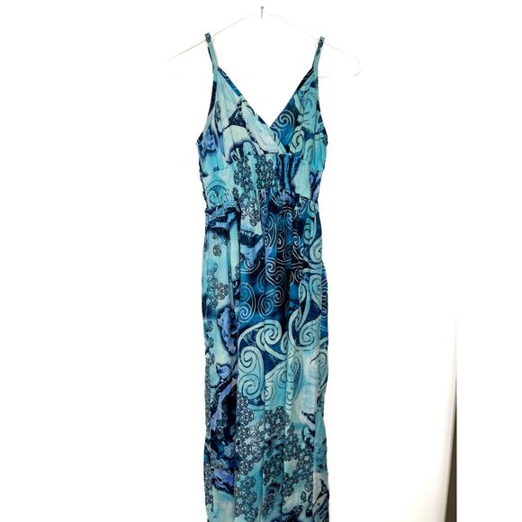 Pink Apple Vintage y2k Mixed Blue White Geo Print Maxi Sundress, Coastal beachy - Picture 1 of 10